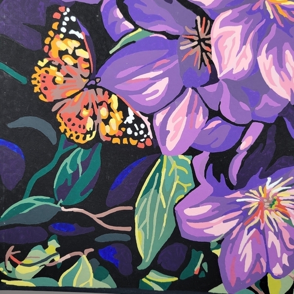 Clematis & Butterflies Finished Acrylic Paint By Number Painting 11×14 W/ Border - Picture 7 of 17